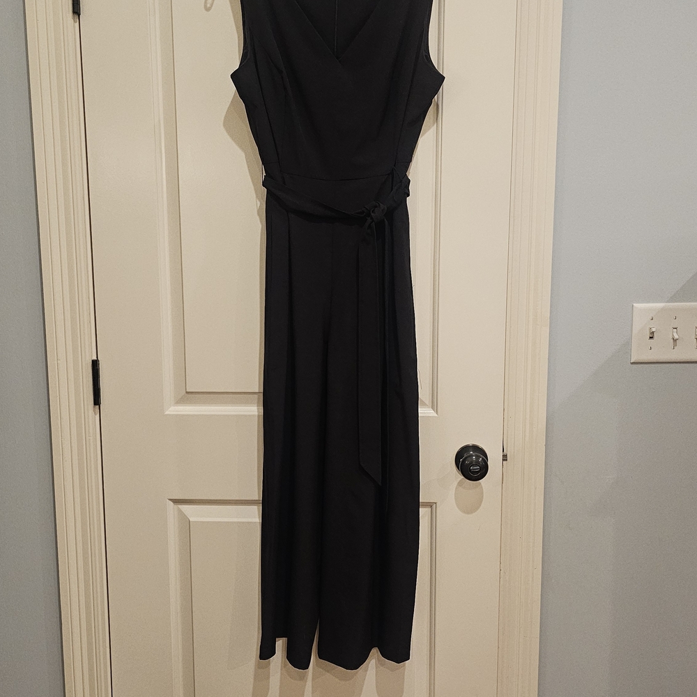 Calvin Klein Black Sleeveless Maxi Jumpsuit with Self-Tie Waist